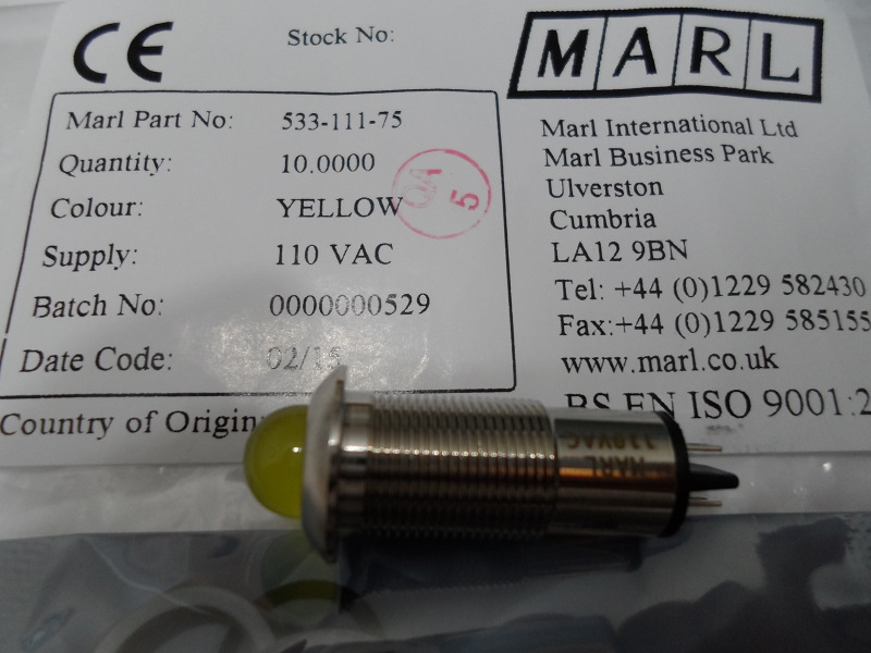 533-111-75  LED indicator para panel 12.7mm 533 yellow 110Vac